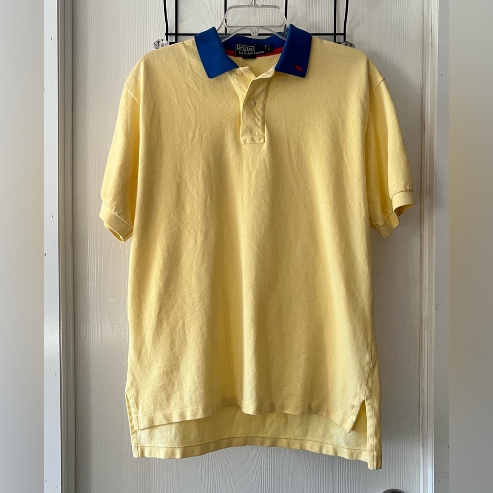 Polo by Ralph Lauren Vintage Pastel Yellow Polo with Blue Collar